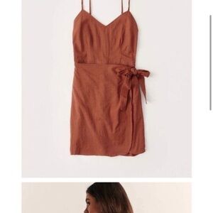 Abercrombie & Fitch Burnt Orange Linen Wrap Mini Dress XXS Petite